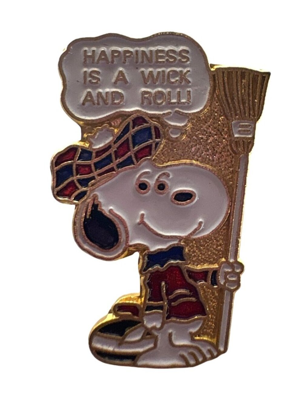 Snoopy Enamel Pin Curling Theme Gold Tone Happiness Is A Wick And Roll